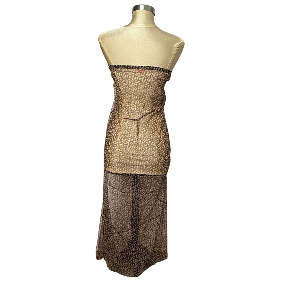 Chan Luu Brown Abstract Print Sheer Mesh Strapless Maxi Dress Large - Picture 2 of 13